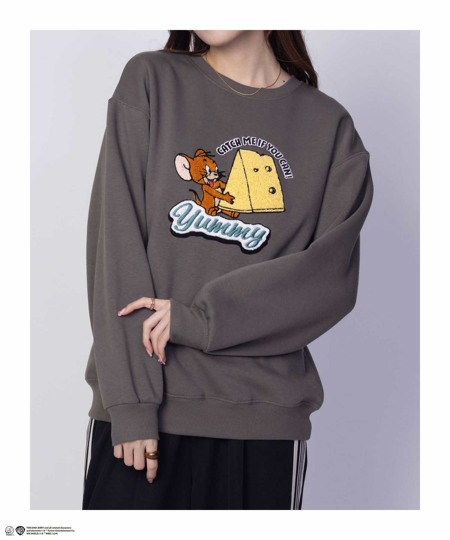 Tom and Jerry サガラ刺繍ルーズトレーナー レディース