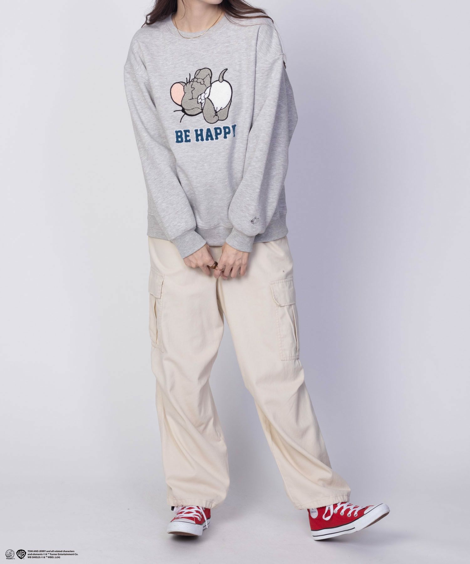 Tom and Jerry サガラ刺繍ルーズトレーナー レディース