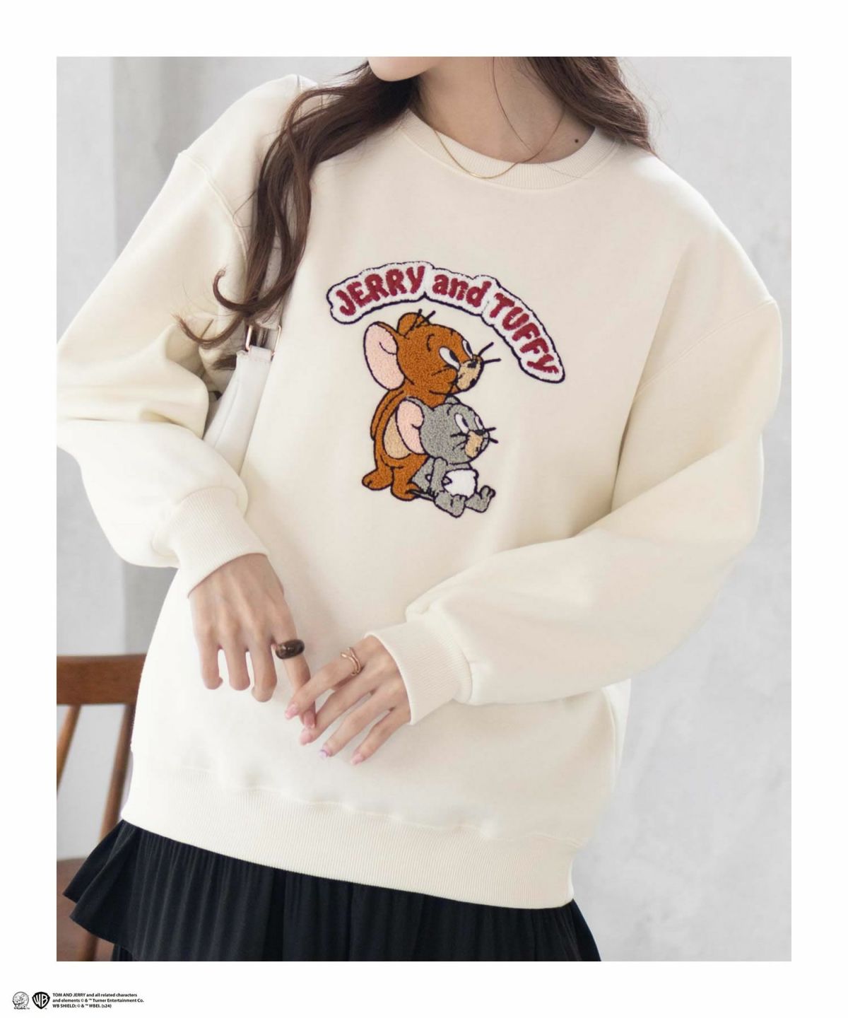 Tom and Jerry サガラ刺繍ルーズトレーナー レディース