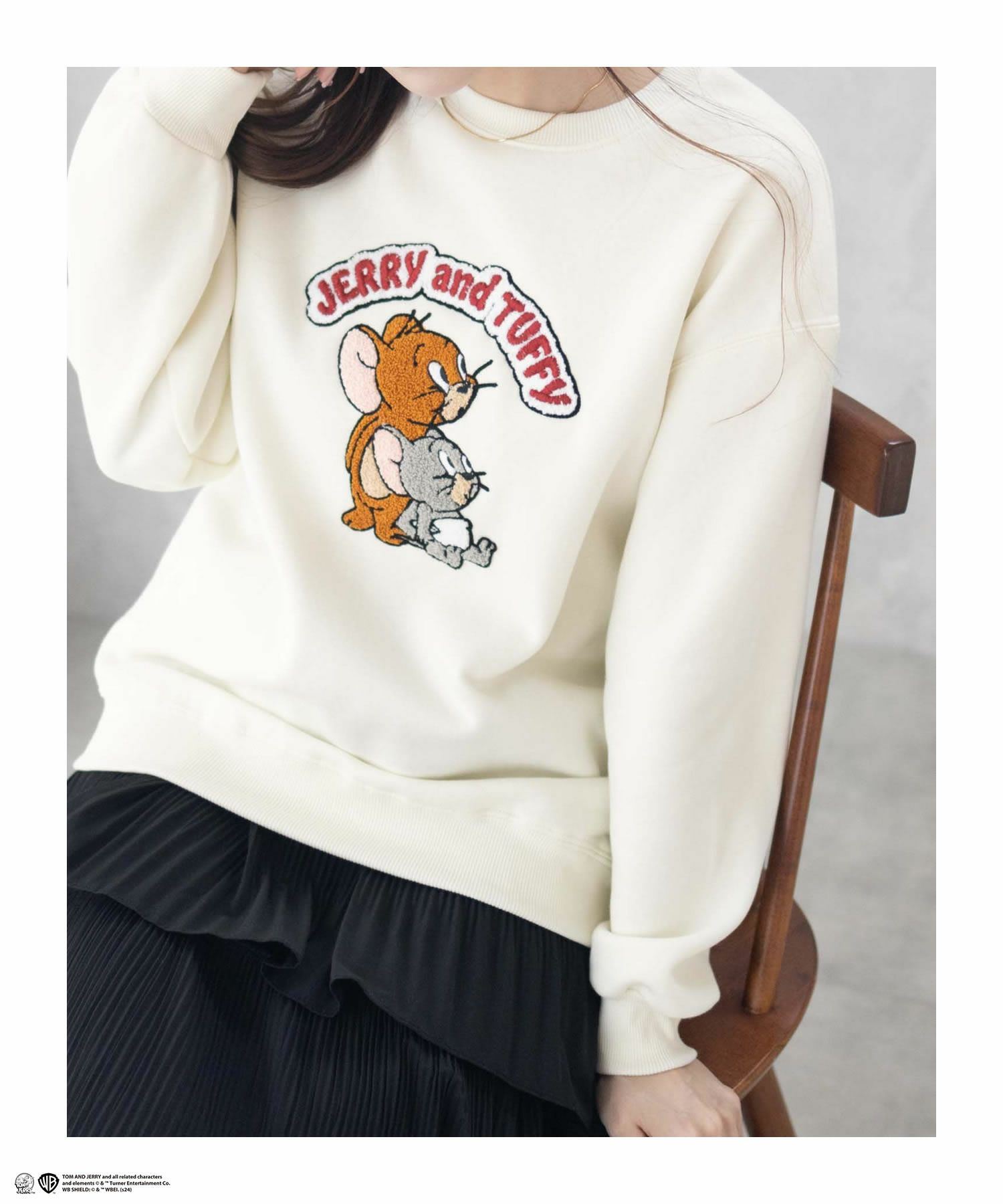 Tom and Jerry サガラ刺繍ルーズトレーナー レディース