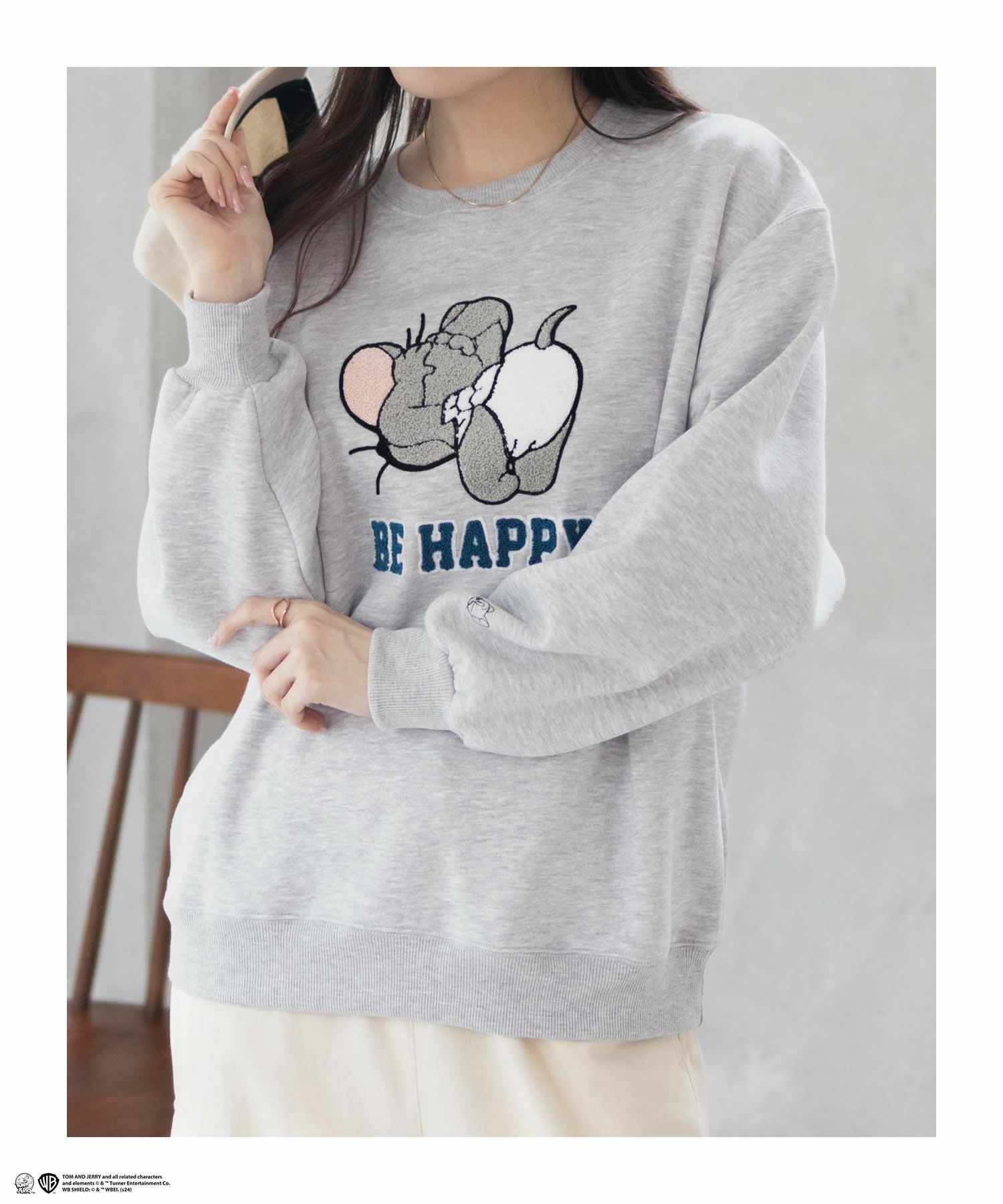 Tom and Jerry サガラ刺繍ルーズトレーナー レディース