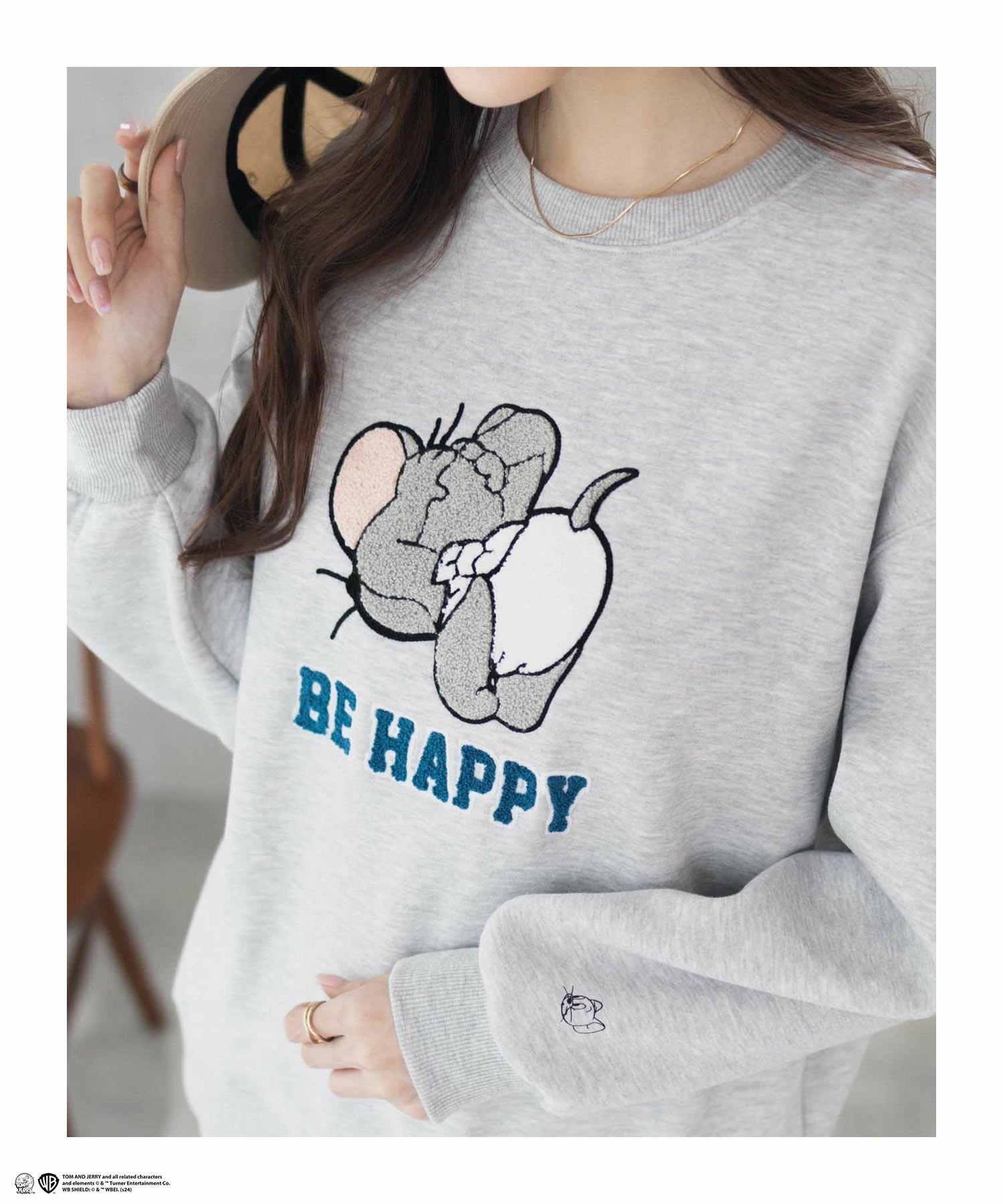 Tom and Jerry サガラ刺繍ルーズトレーナー レディース