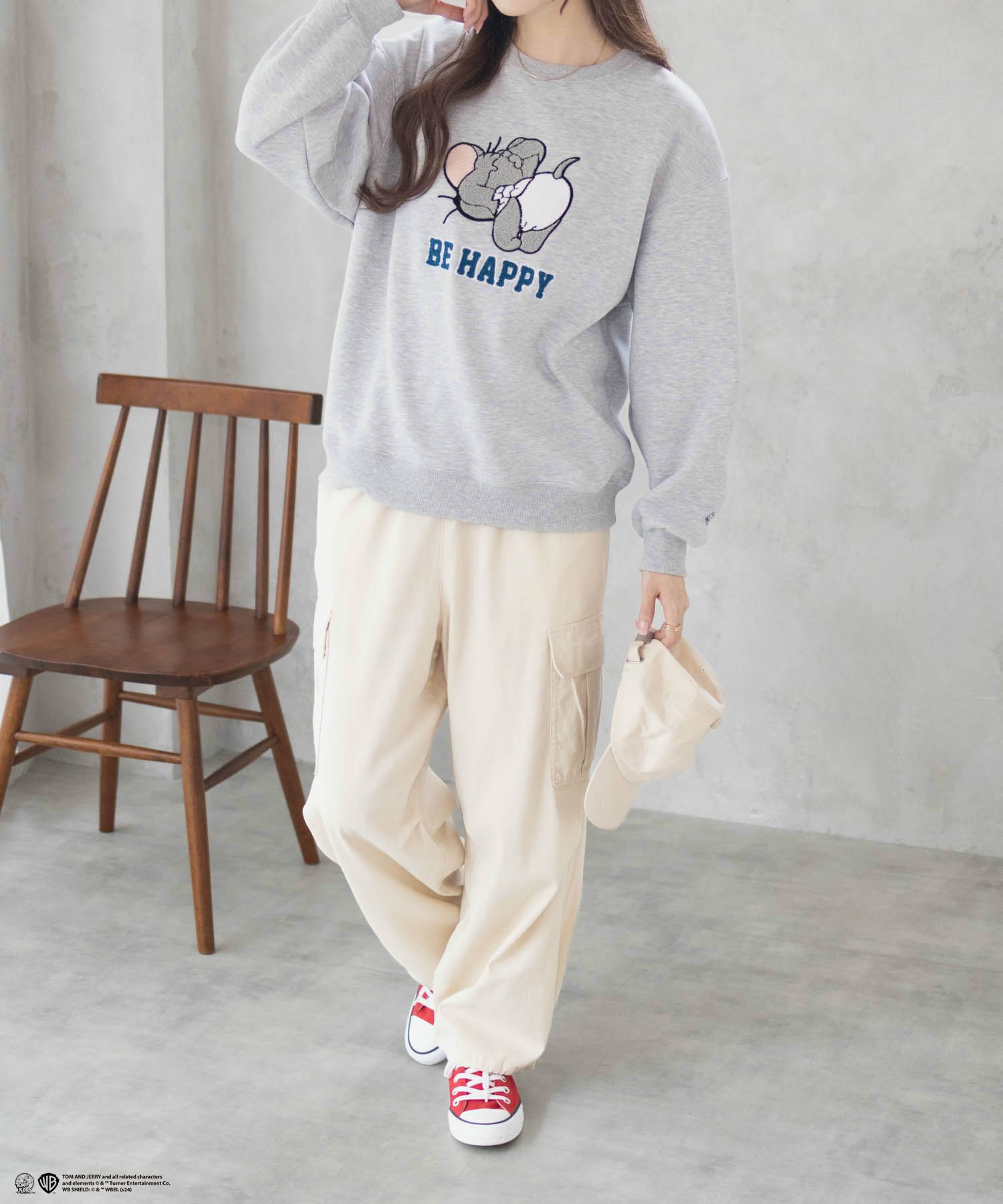 Tom and Jerry サガラ刺繍ルーズトレーナー レディース