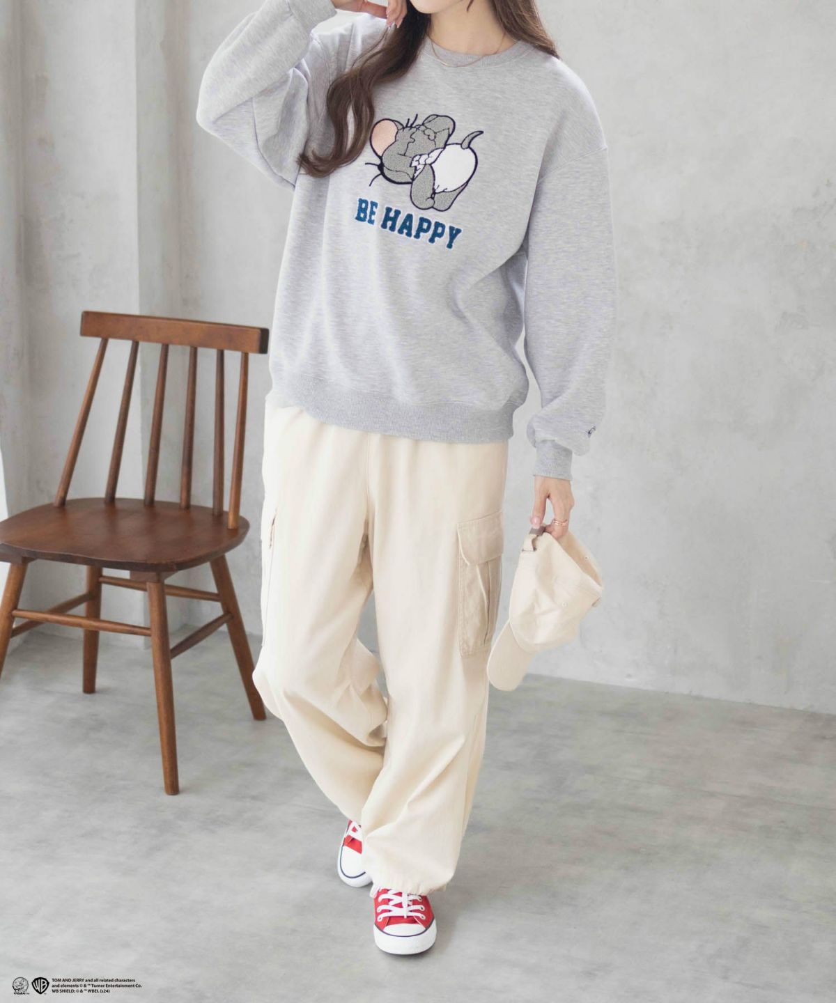 Tom and Jerry サガラ刺繍ルーズトレーナー レディース