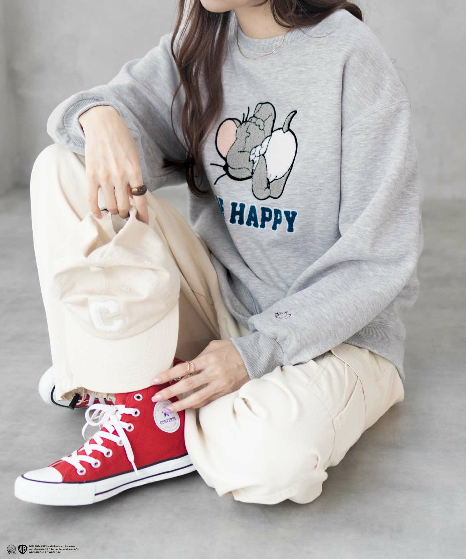 Tom and Jerry サガラ刺繍ルーズトレーナー レディース