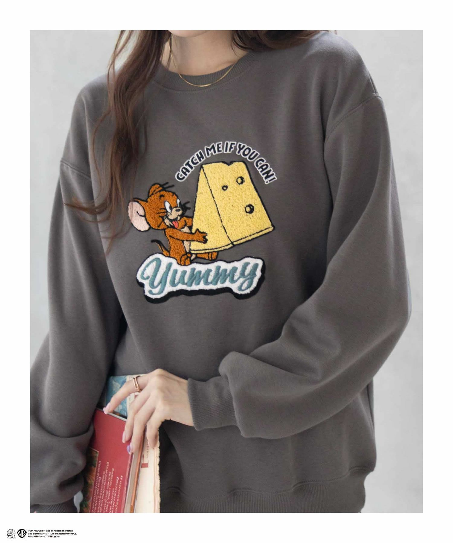 Tom and Jerry サガラ刺繍ルーズトレーナー レディース