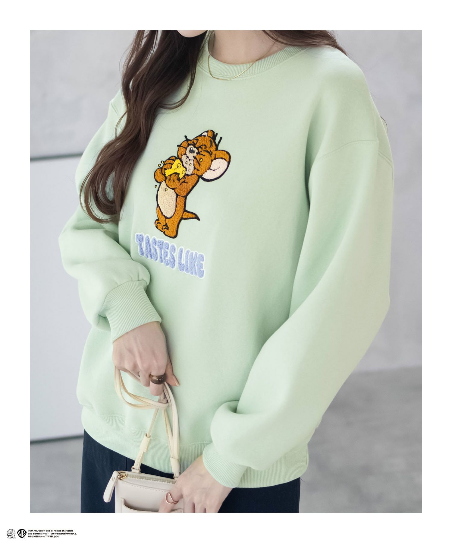 Tom and Jerry サガラ刺繍ルーズトレーナー レディース