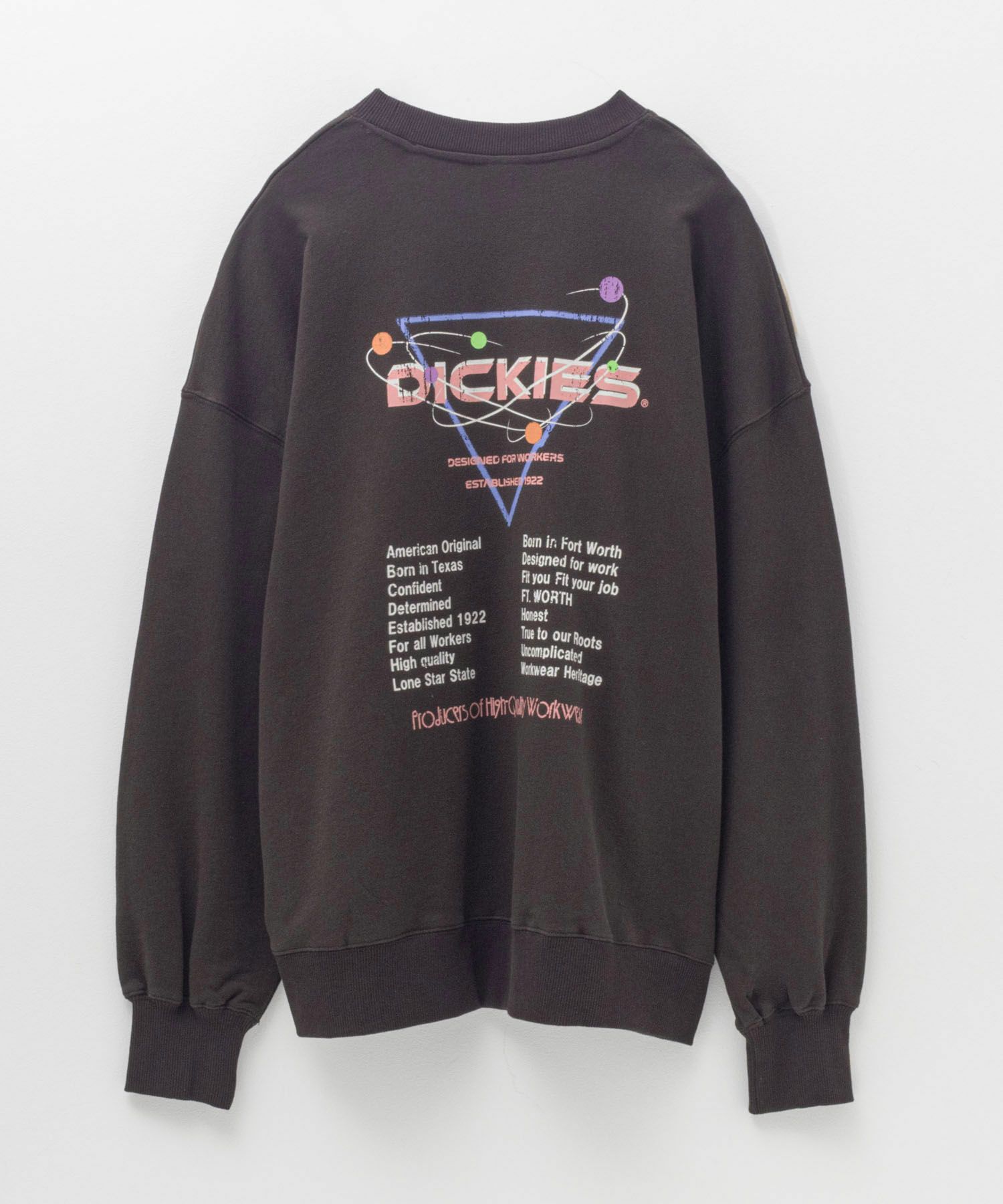 Dickies かすれフェスプリント裏起毛トレーナー レディース