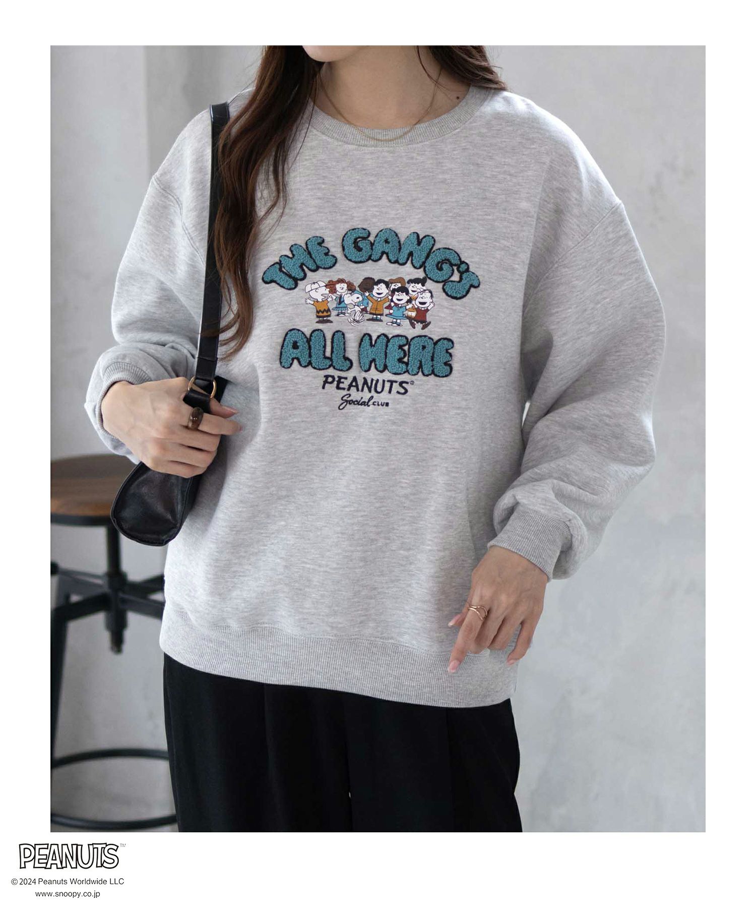 PEANUTS SNOOPY サガラ刺繍ルーズトレーナー レディース