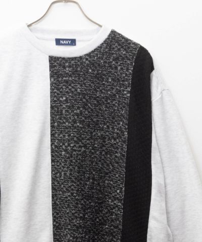 NAVY  裏毛ニット切替クルーネックプルオーバー メンズ