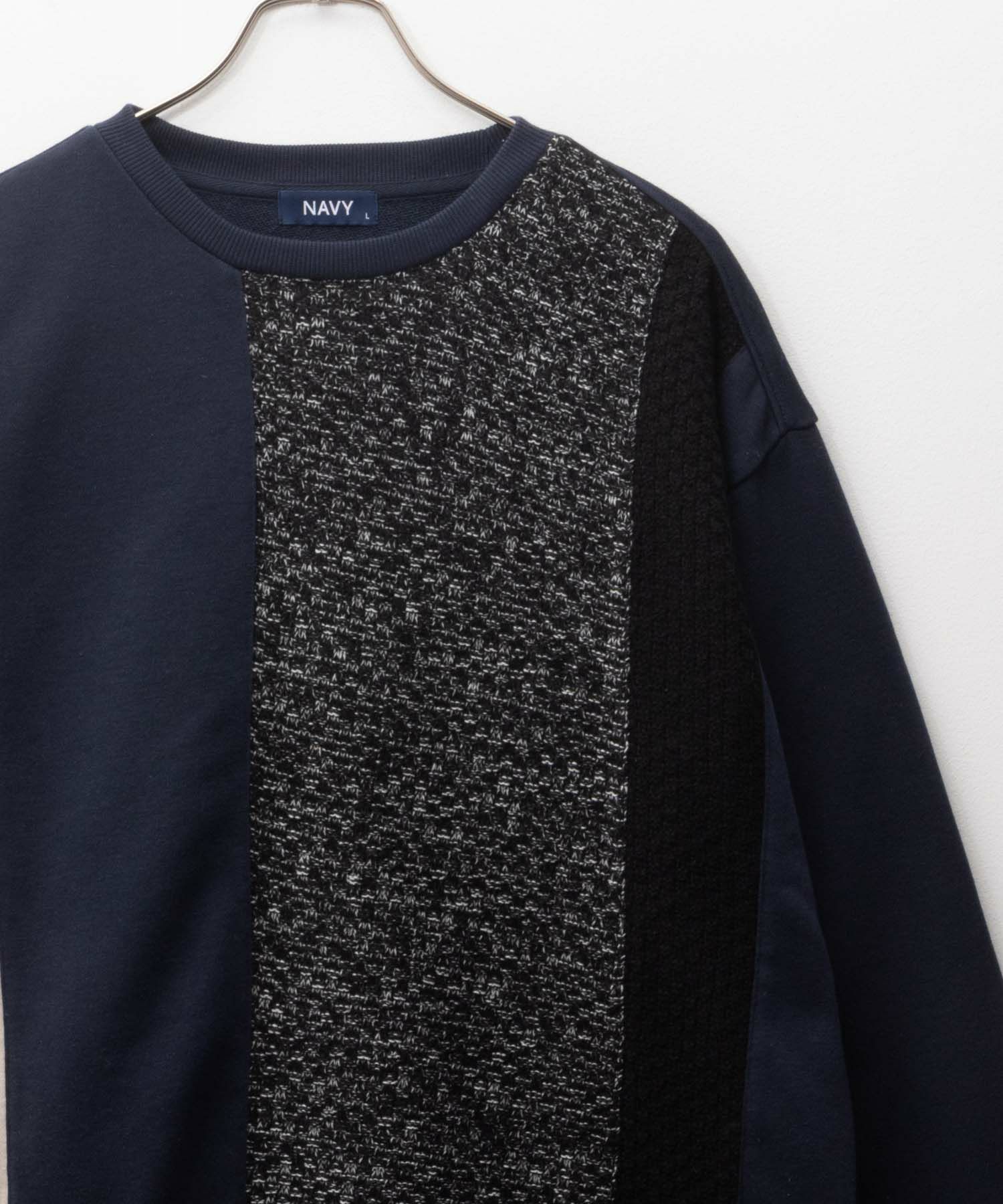 NAVY 裏毛ニット切替クルーネックプルオーバー メンズ