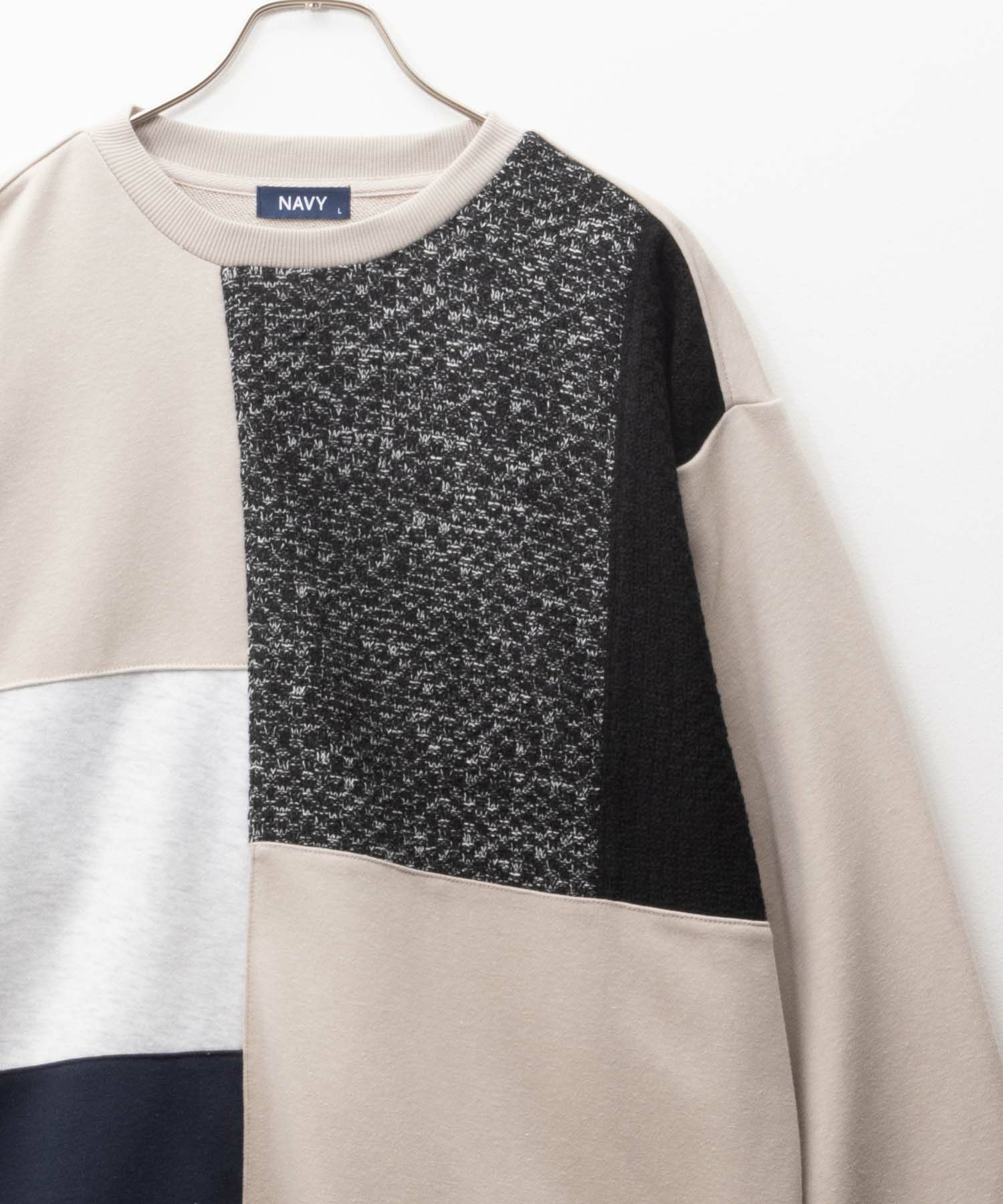 NAVY 裏毛ニット切替クルーネックプルオーバー メンズ