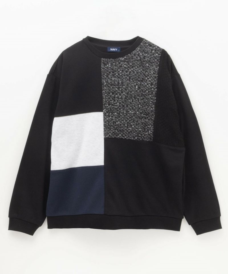 NAVY  裏毛ニット切替クルーネックプルオーバー メンズ商品画像-5