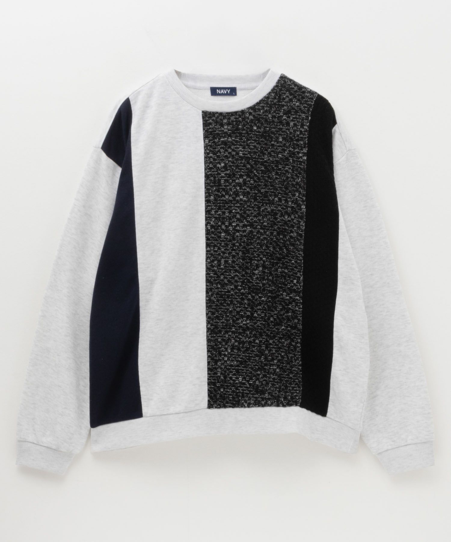 NAVY  裏毛ニット切替クルーネックプルオーバー メンズ商品サムネイル-7