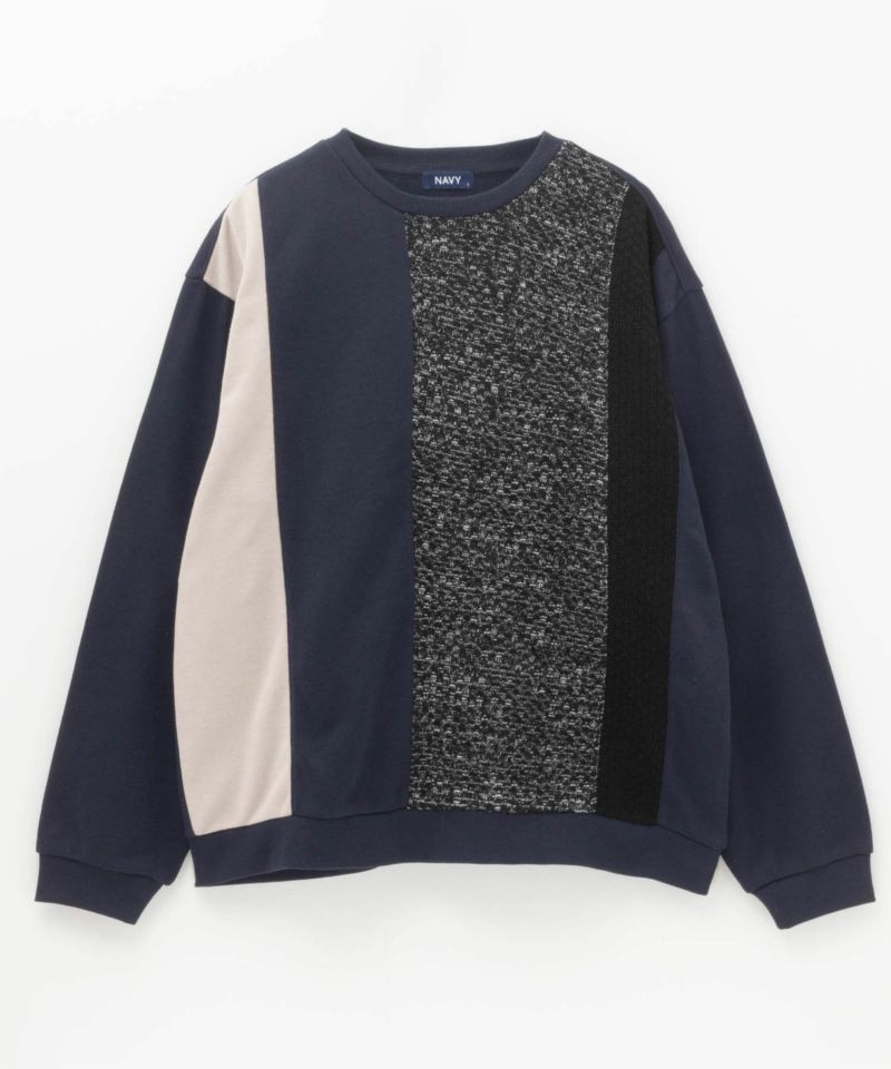 NAVY  裏毛ニット切替クルーネックプルオーバー メンズ商品画像-9