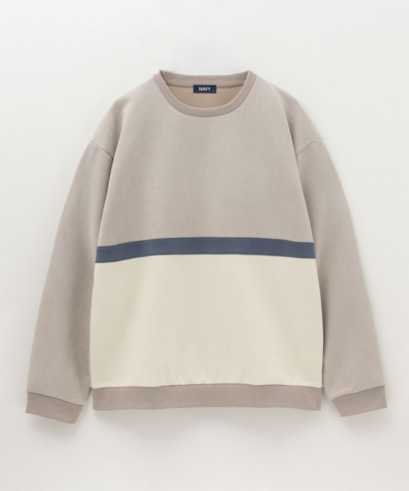 NAVY  ポンチ素材 切替クルーネックプルオーバー メンズ商品画像-5