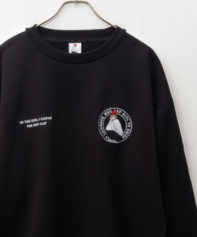 RED CAP GIRL  裏起毛袖ライン胸刺繍クルーネックスウェット メンズ