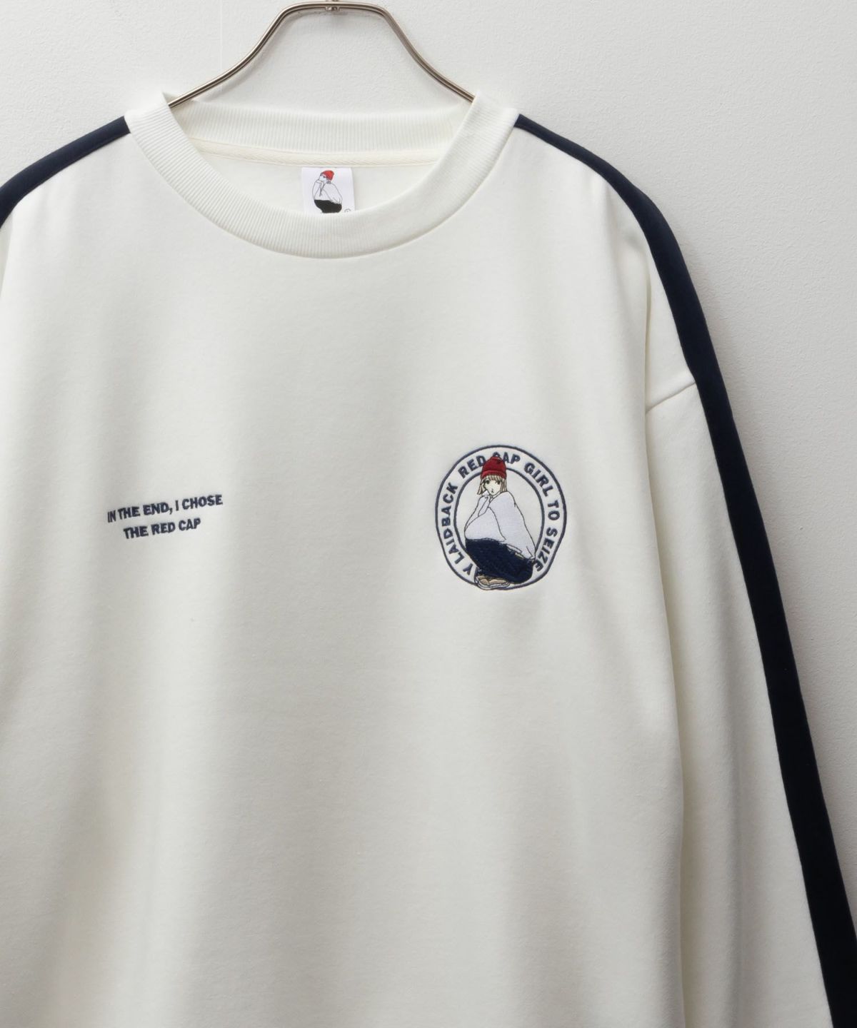 RED CAP GIRL 裏起毛袖ライン胸刺繍クルーネックスウェット メンズ