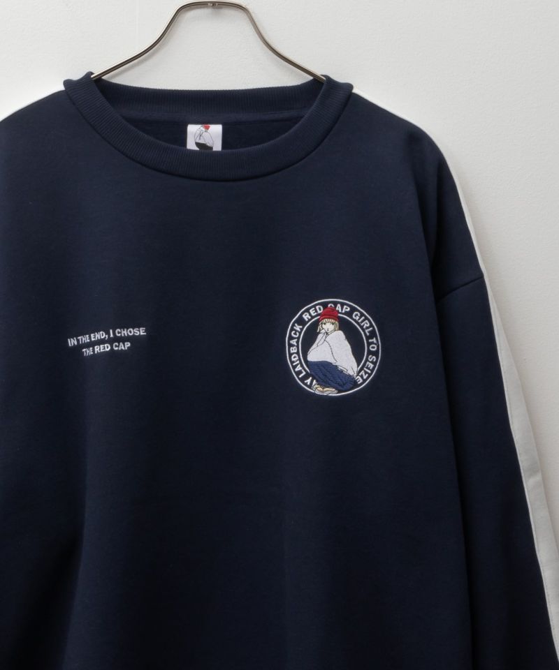 RED CAP GIRL  裏起毛袖ライン胸刺繍クルーネックスウェット メンズ商品画像-3