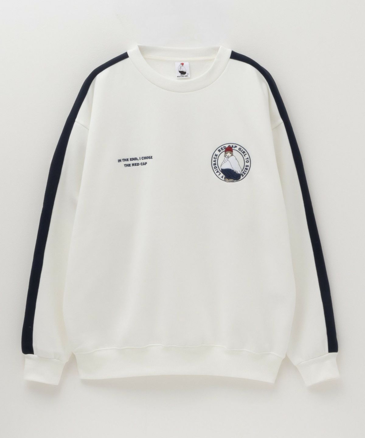 RED CAP GIRL 裏起毛袖ライン胸刺繍クルーネックスウェット メンズ