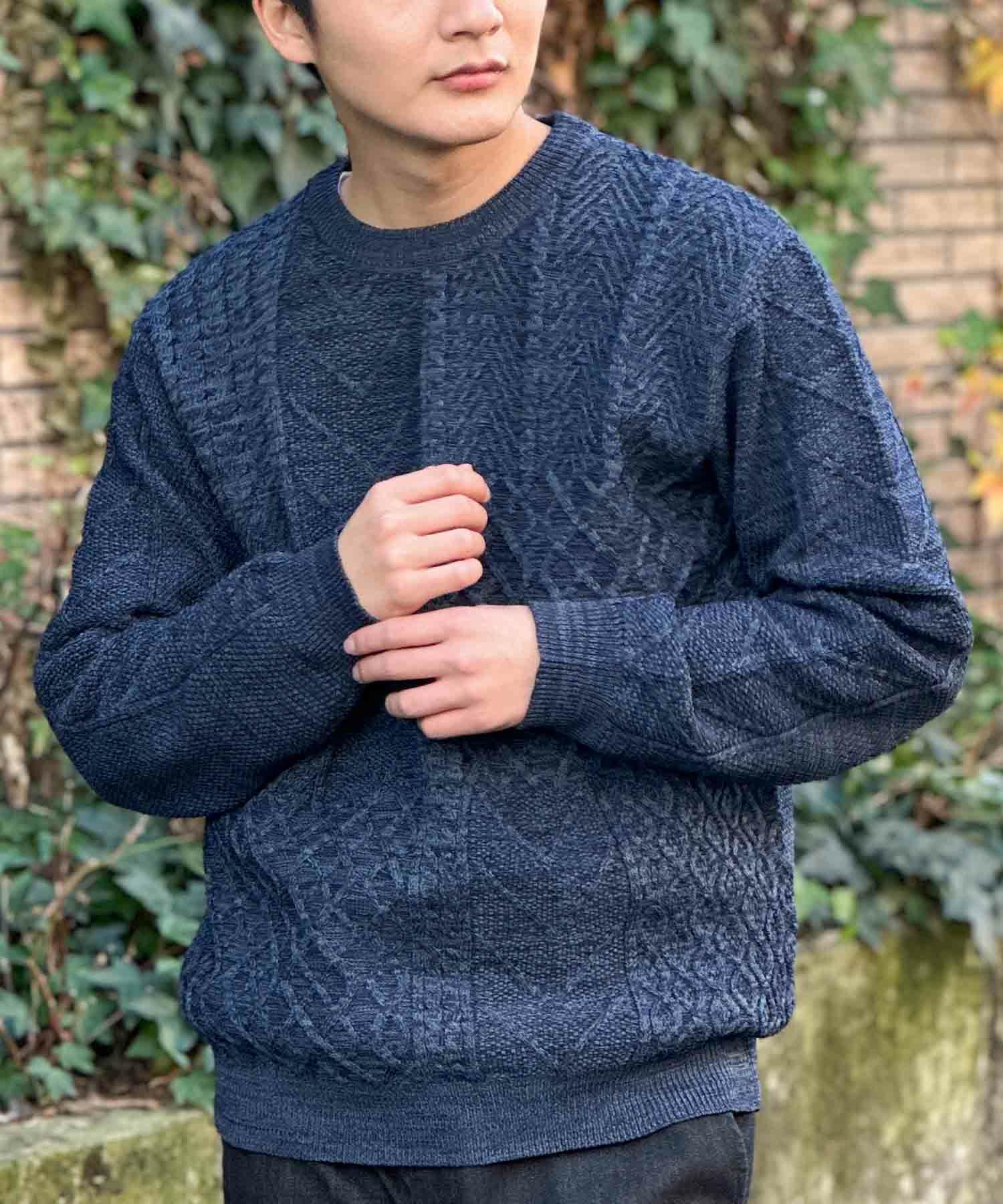 NAVY 軽量ケーブルニット メンズ