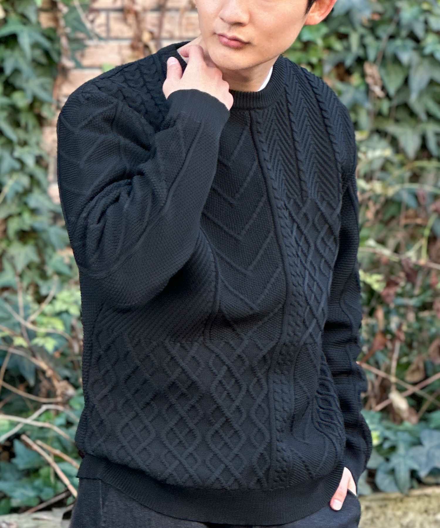 NAVY 軽量ケーブルニット メンズ