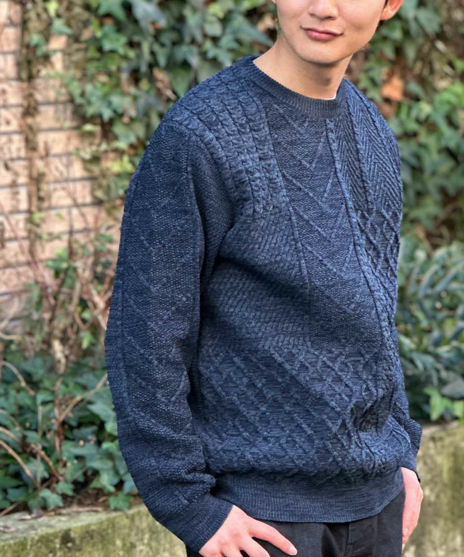 NAVY 軽量ケーブルニット メンズ