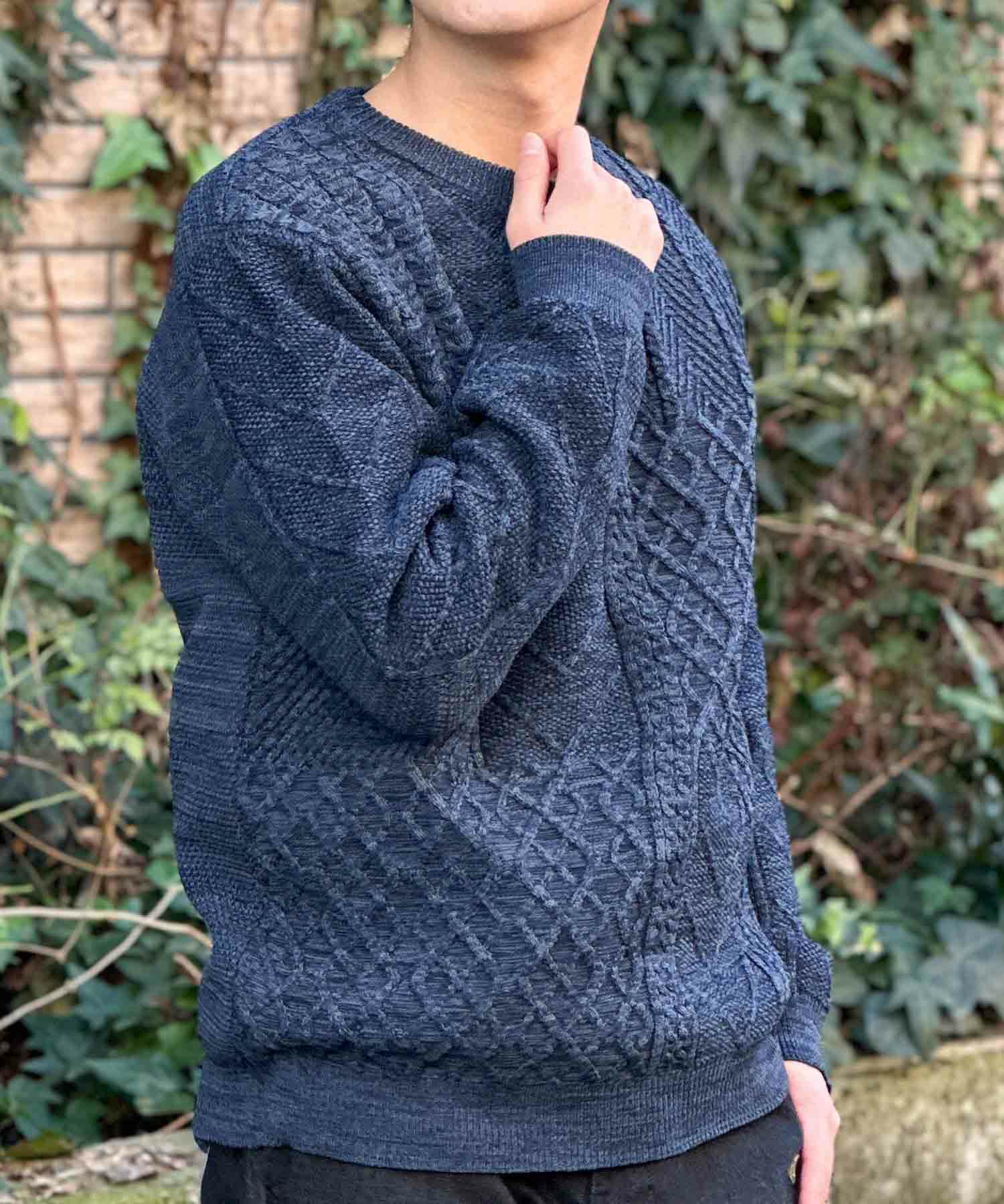 NAVY 軽量ケーブルニット メンズ