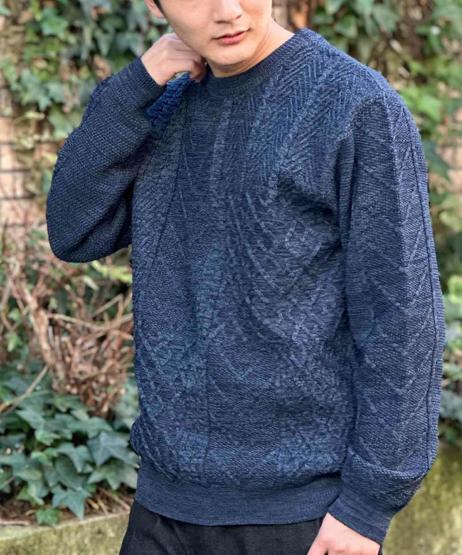 NAVY 軽量ケーブルニット メンズ