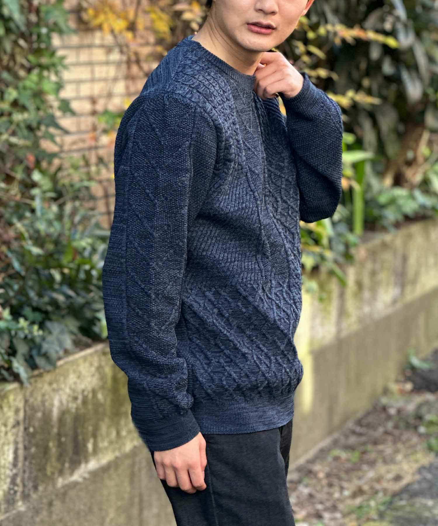 NAVY 軽量ケーブルニット メンズ