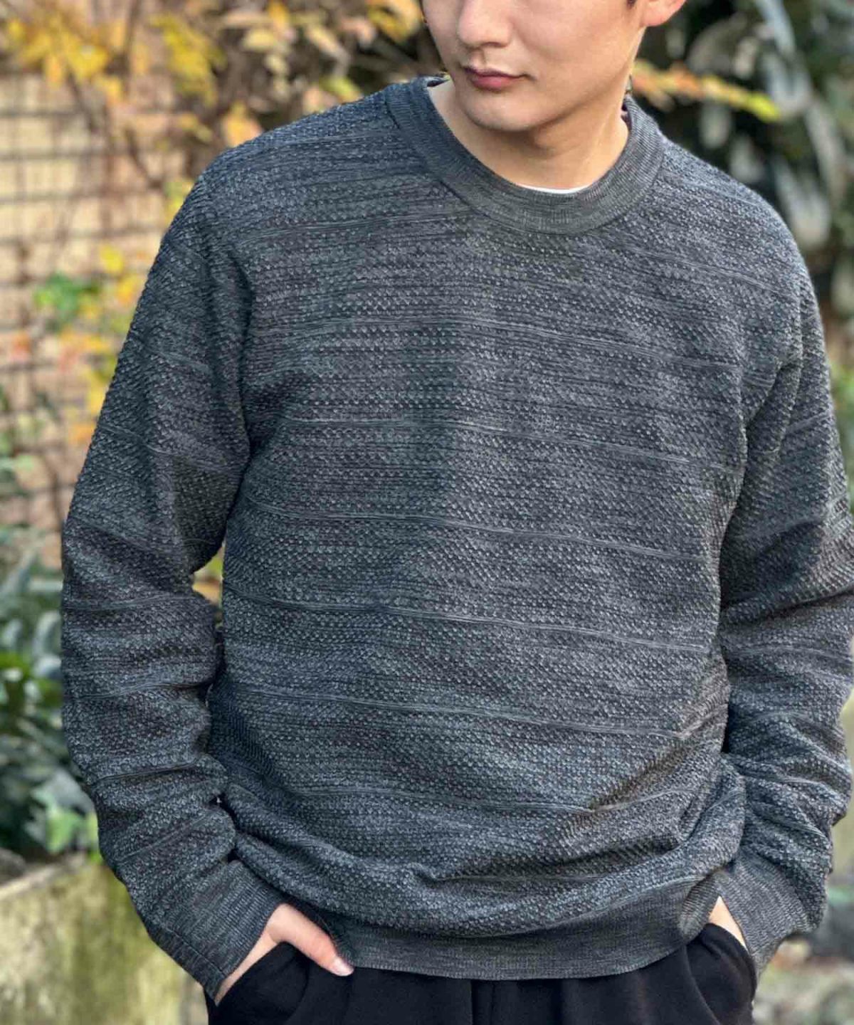 NAVY メッシュボーダーニット メンズ