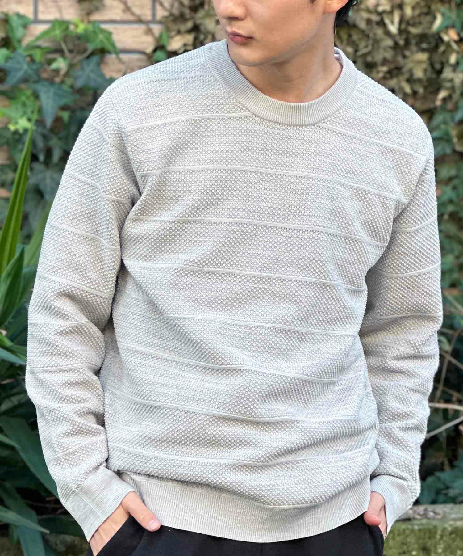 NAVY 軽快ニット メッシュボーダークルーネック メンズ商品画像-3