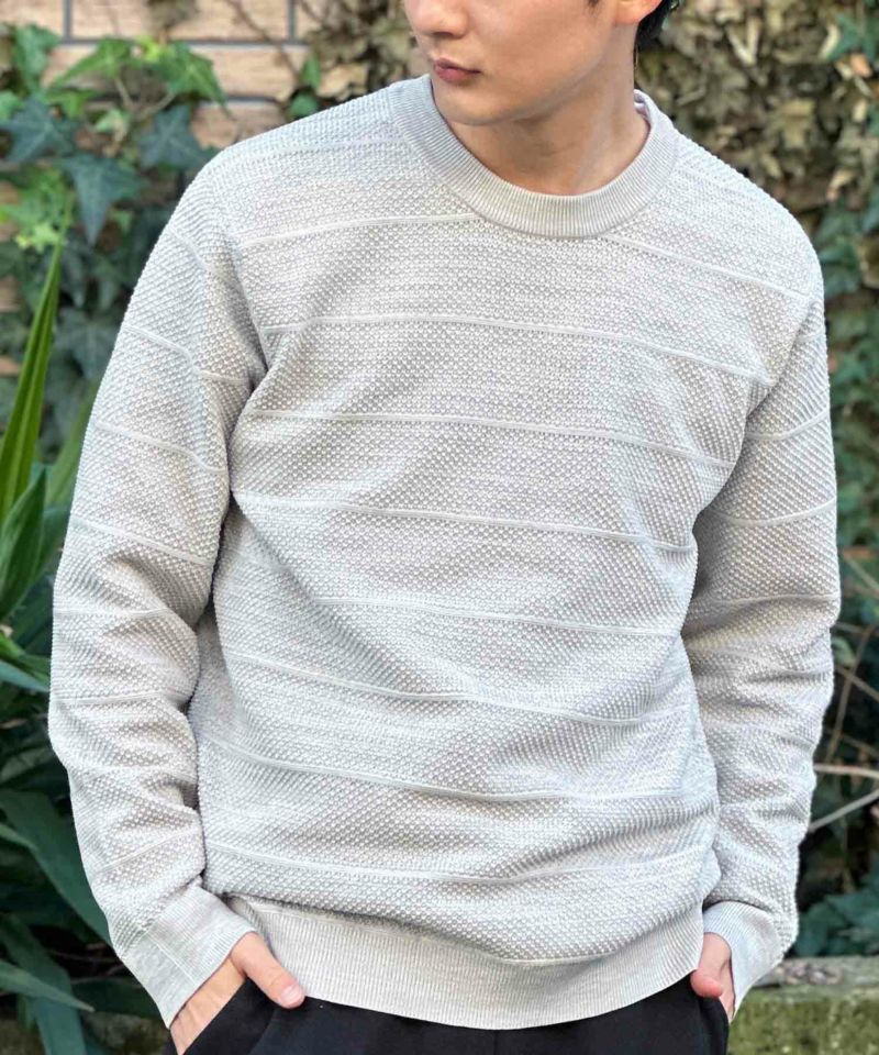 NAVY 軽快ニット メッシュボーダークルーネック メンズ商品画像-3