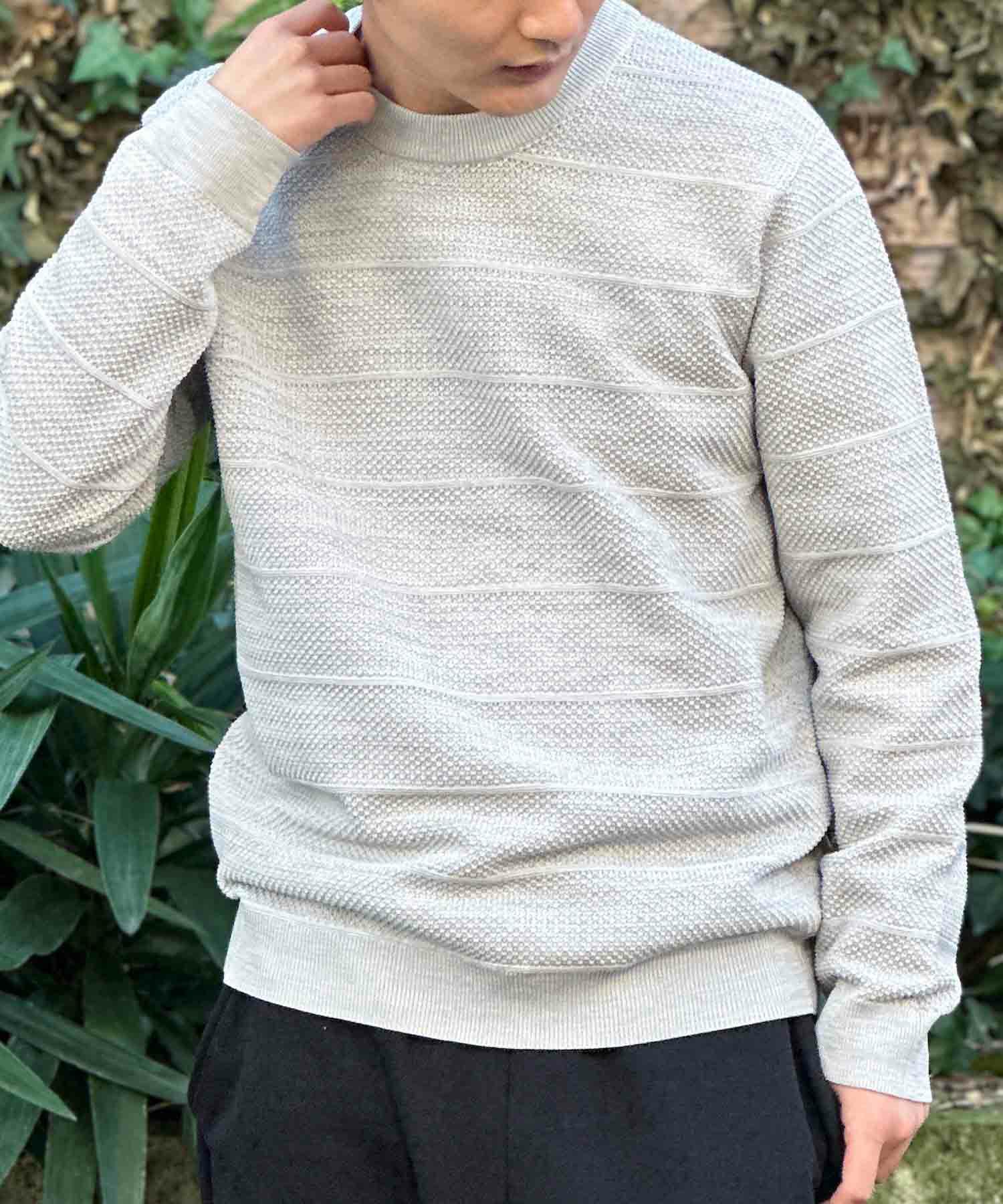 NAVY 軽快ニット メッシュボーダークルーネック メンズ商品サムネイル-5