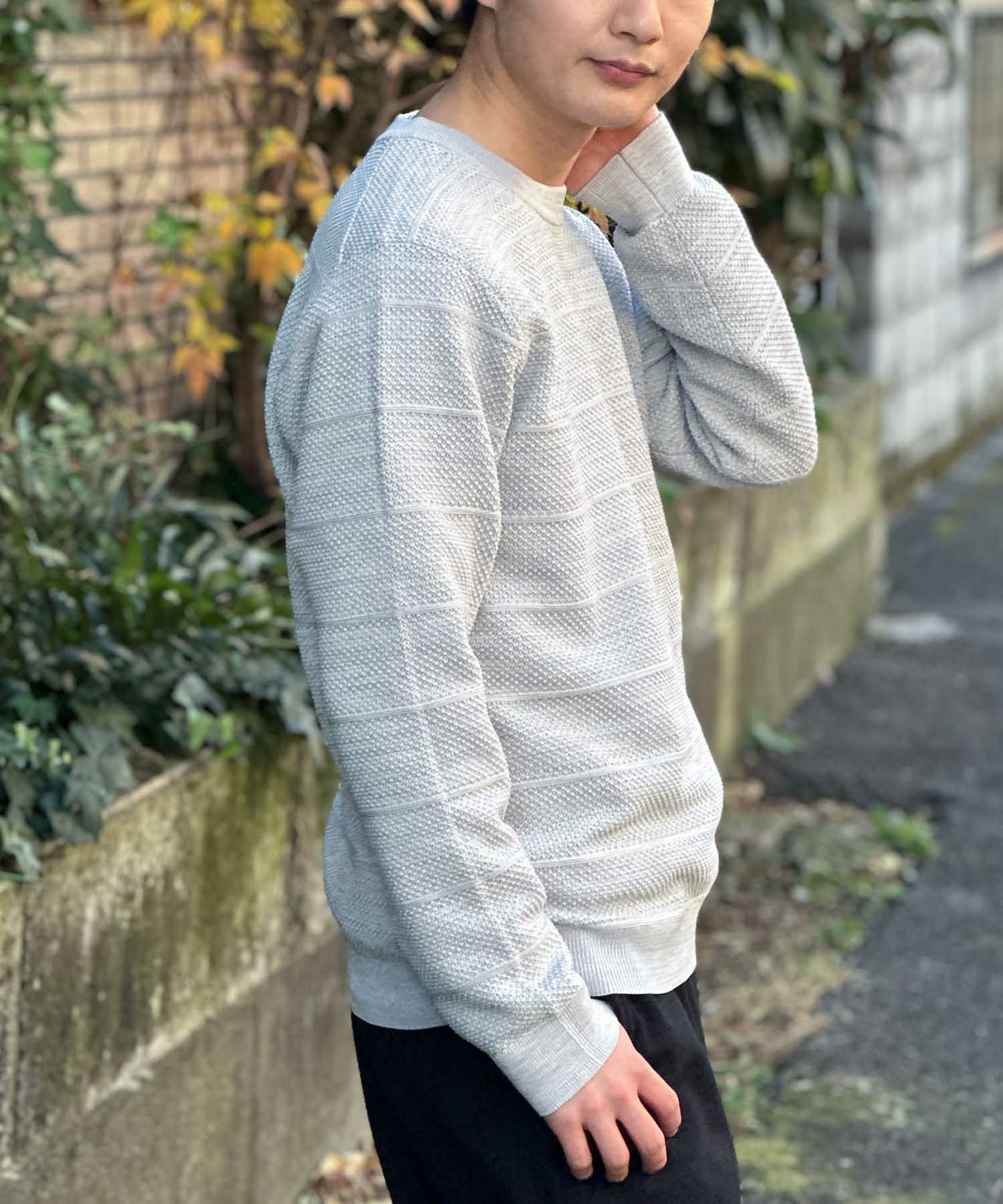 NAVY 軽快ニット メッシュボーダークルーネック メンズ商品画像-6