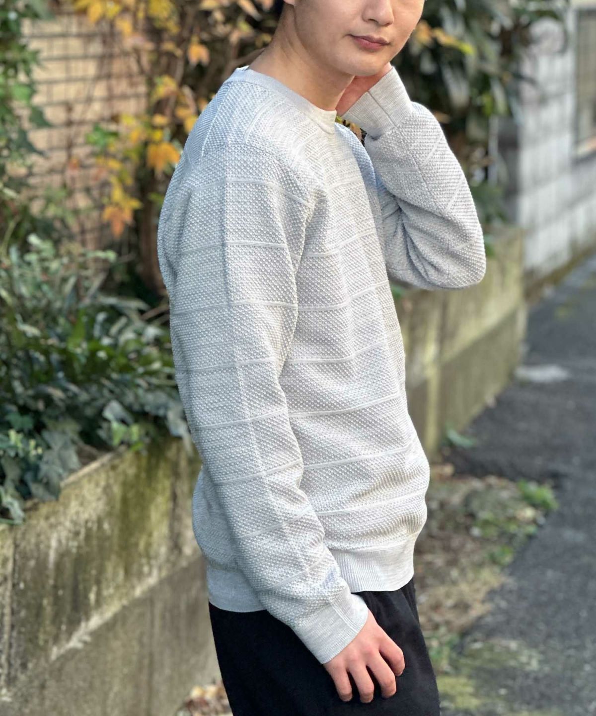 NAVY メッシュボーダーニット メンズ