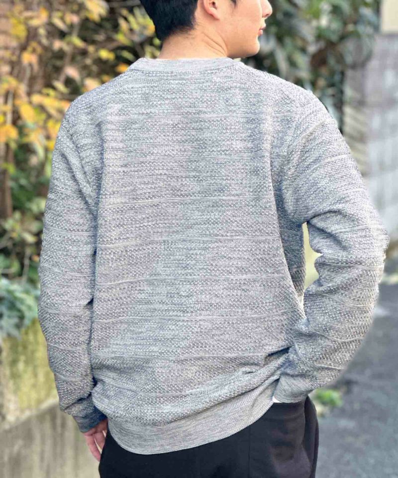 NAVY 軽快ニット メッシュボーダークルーネック メンズ商品画像-7