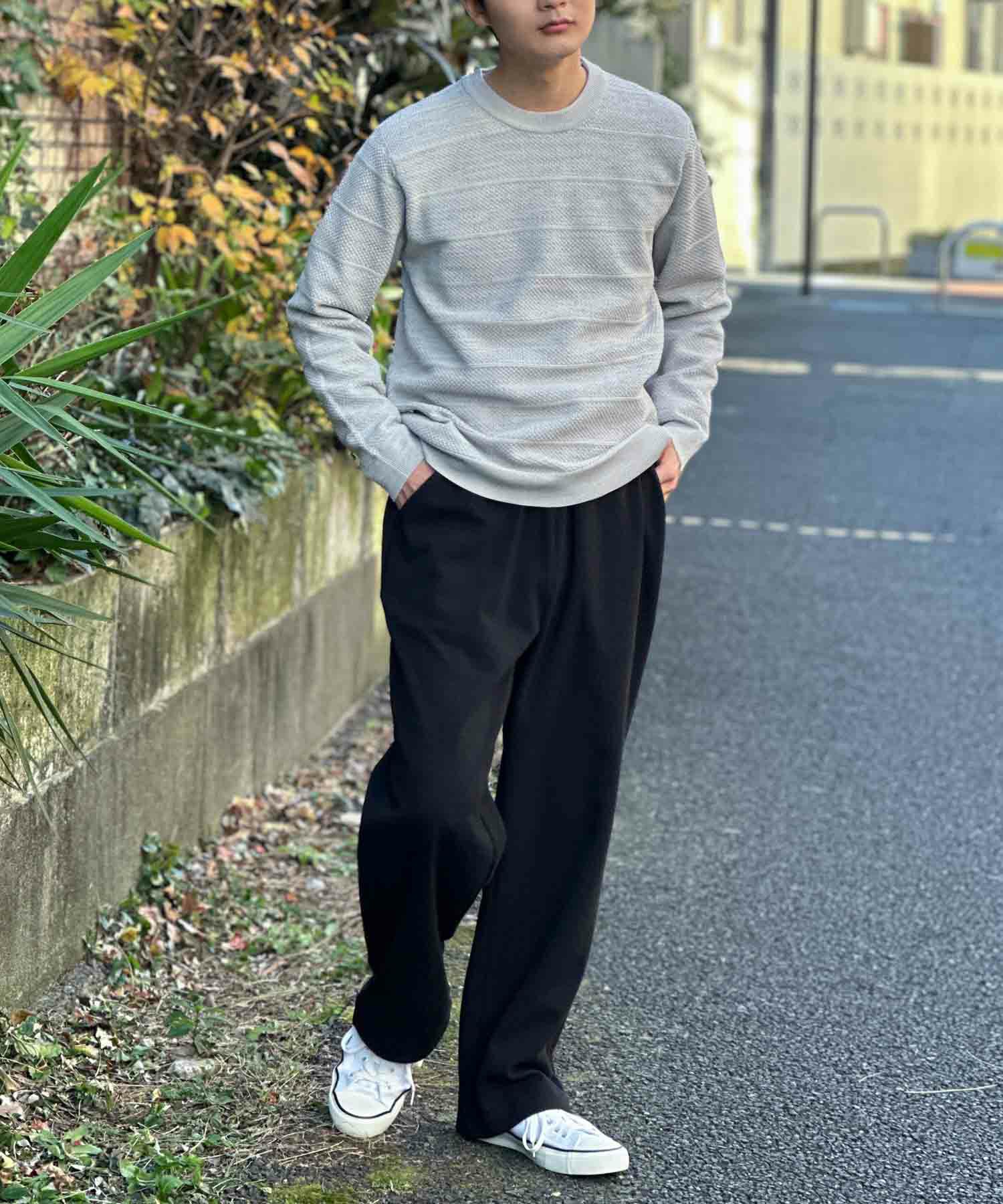 NAVY 軽快ニット メッシュボーダークルーネック メンズ商品画像-8