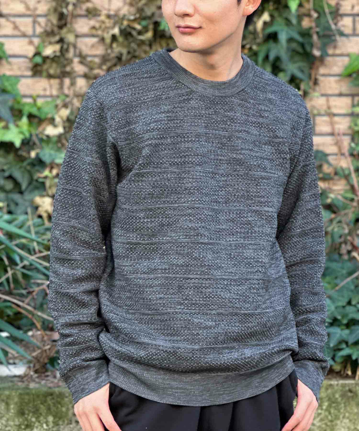 NAVY 軽快ニット メッシュボーダークルーネック メンズ商品画像-9