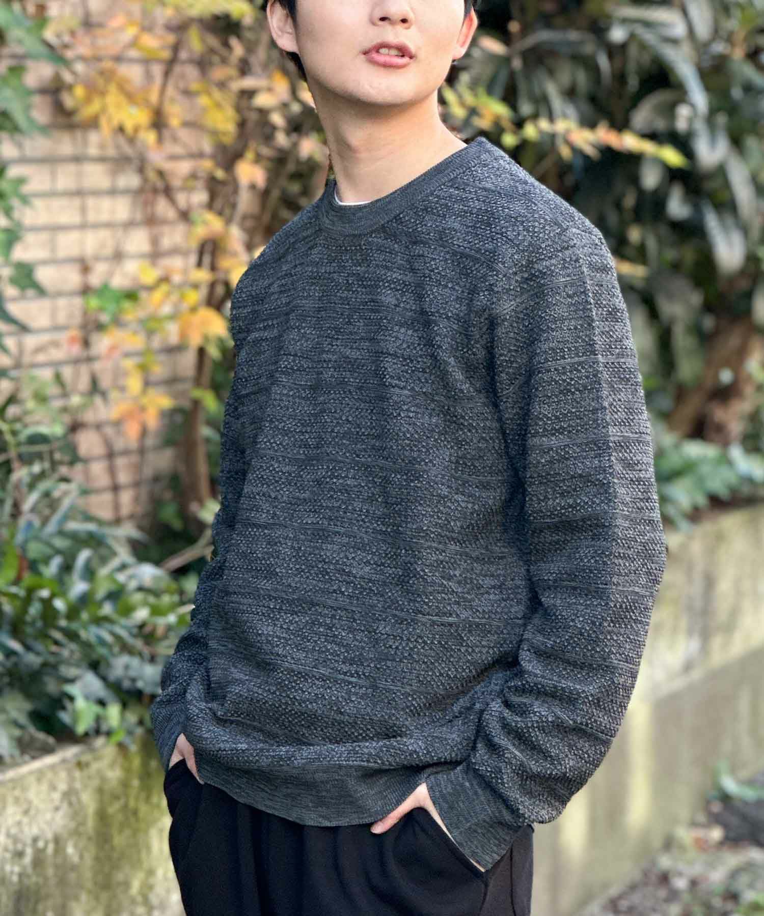 NAVY 軽快ニット メッシュボーダークルーネック メンズ商品画像-11