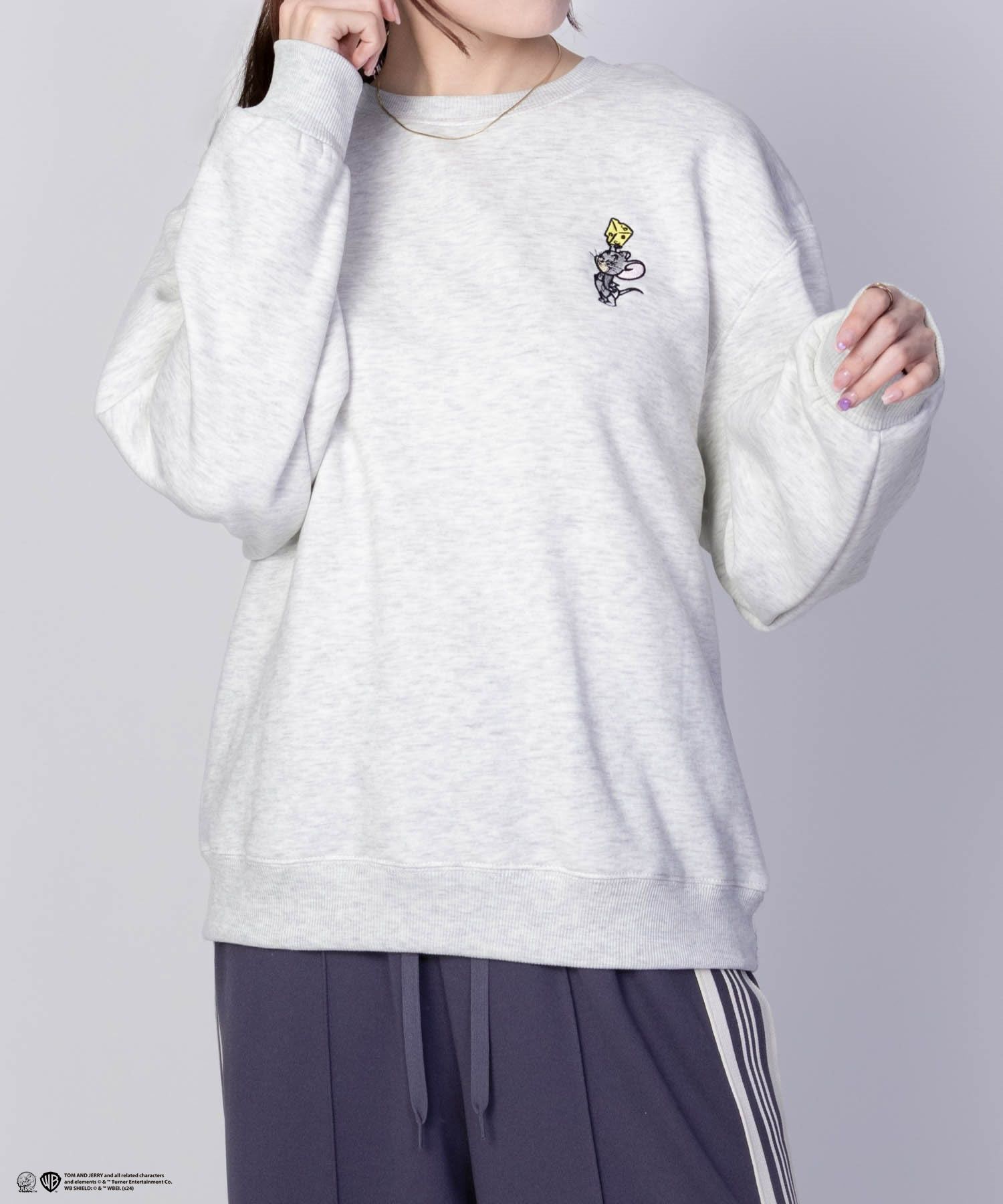 Tom and Jerry 刺繍ルーズトレーナー レディース