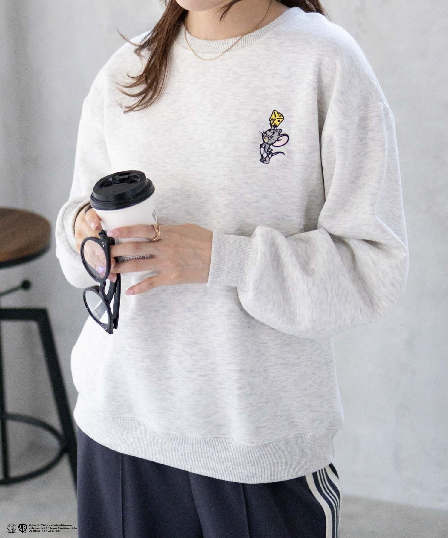 Tom and Jerry 刺繍ルーズトレーナー レディース