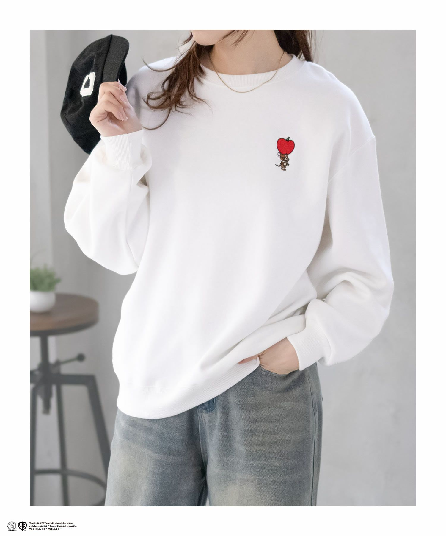 Tom and Jerry 刺繍ルーズトレーナー レディース