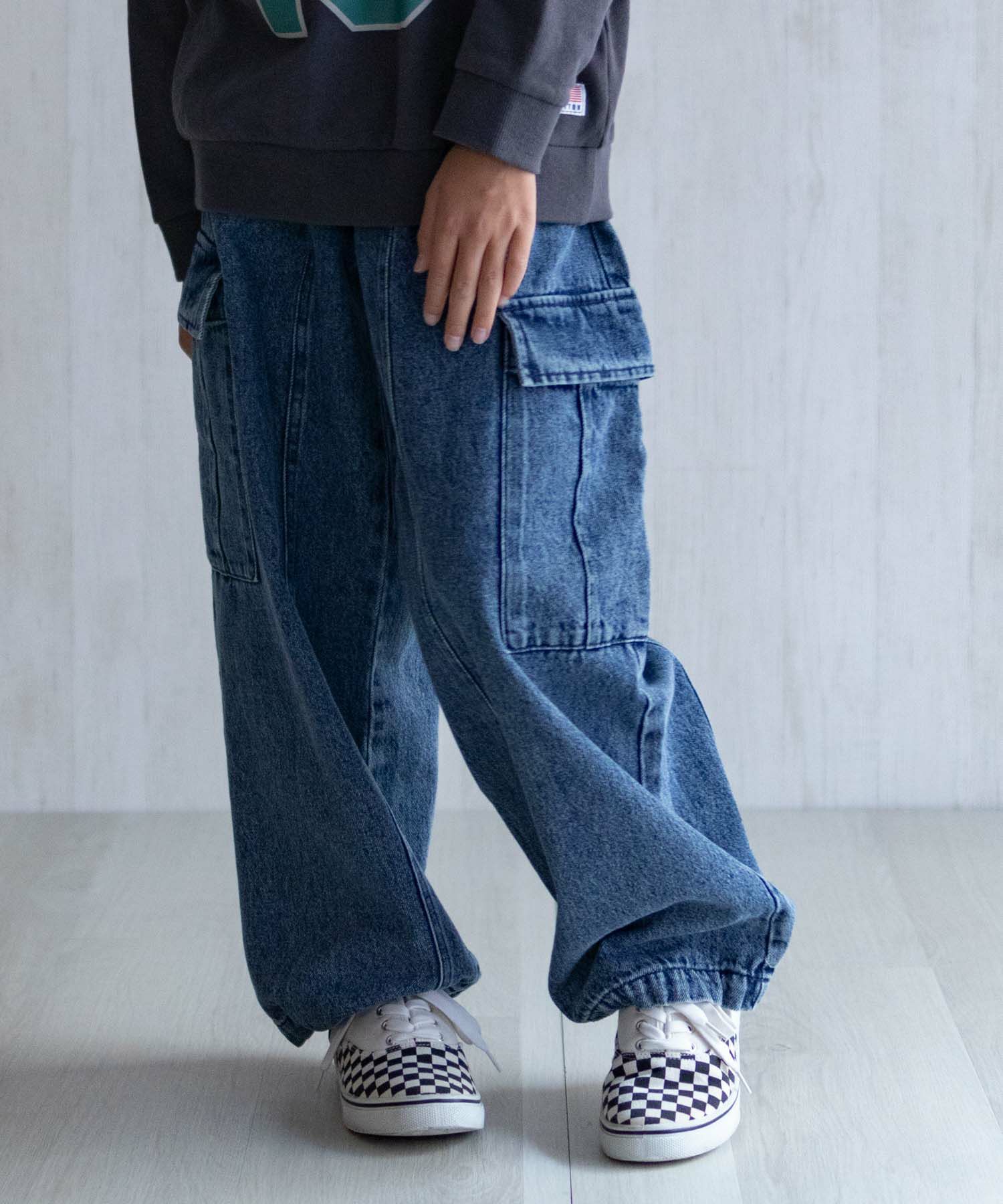 NAVY  デニムカーゴパンツ キッズ商品画像-9