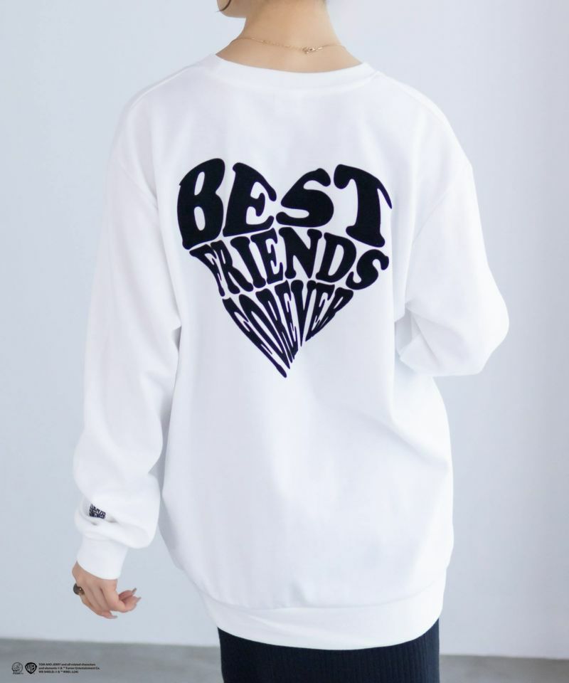 Tom and Jerry ポンチ素材 バックロゴフロッキートレーナー メンズ