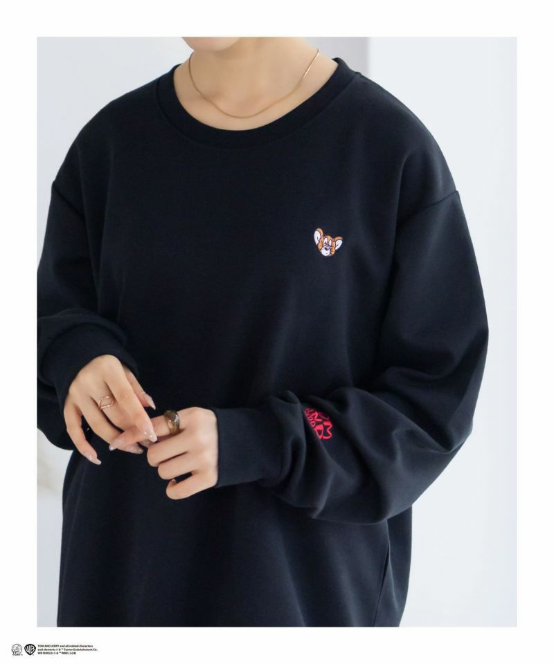 Tom and Jerry ポンチ素材 バックロゴフロッキートレーナー メンズ