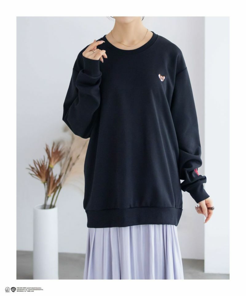 Tom and Jerry ポンチ素材 バックロゴフロッキートレーナー メンズ