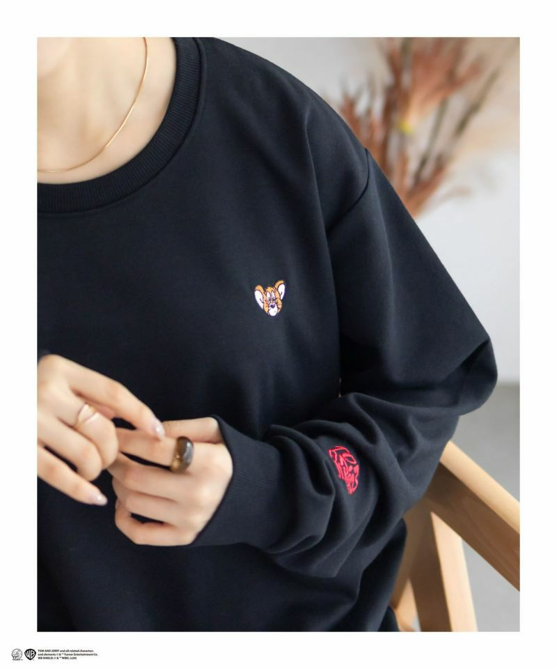 Tom and Jerry ポンチ素材 バックロゴフロッキートレーナー メンズ