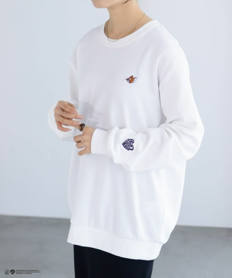 Tom and Jerry ポンチ素材 バックロゴフロッキートレーナー メンズ