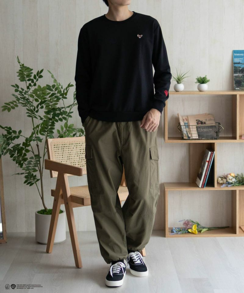 Tom and Jerry ポンチ素材 バックロゴフロッキートレーナー メンズ